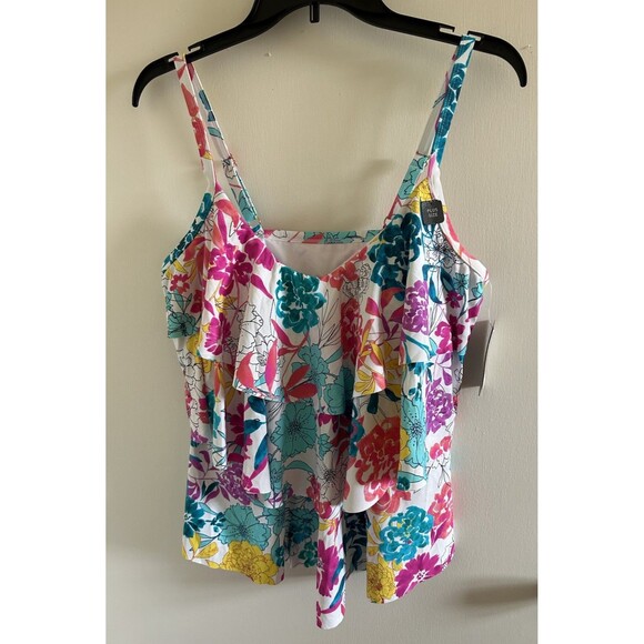 Kenneth Cole Reaction Bathing Suit Swim Top Plus Size 1X White Floral - Picture 1 of 10